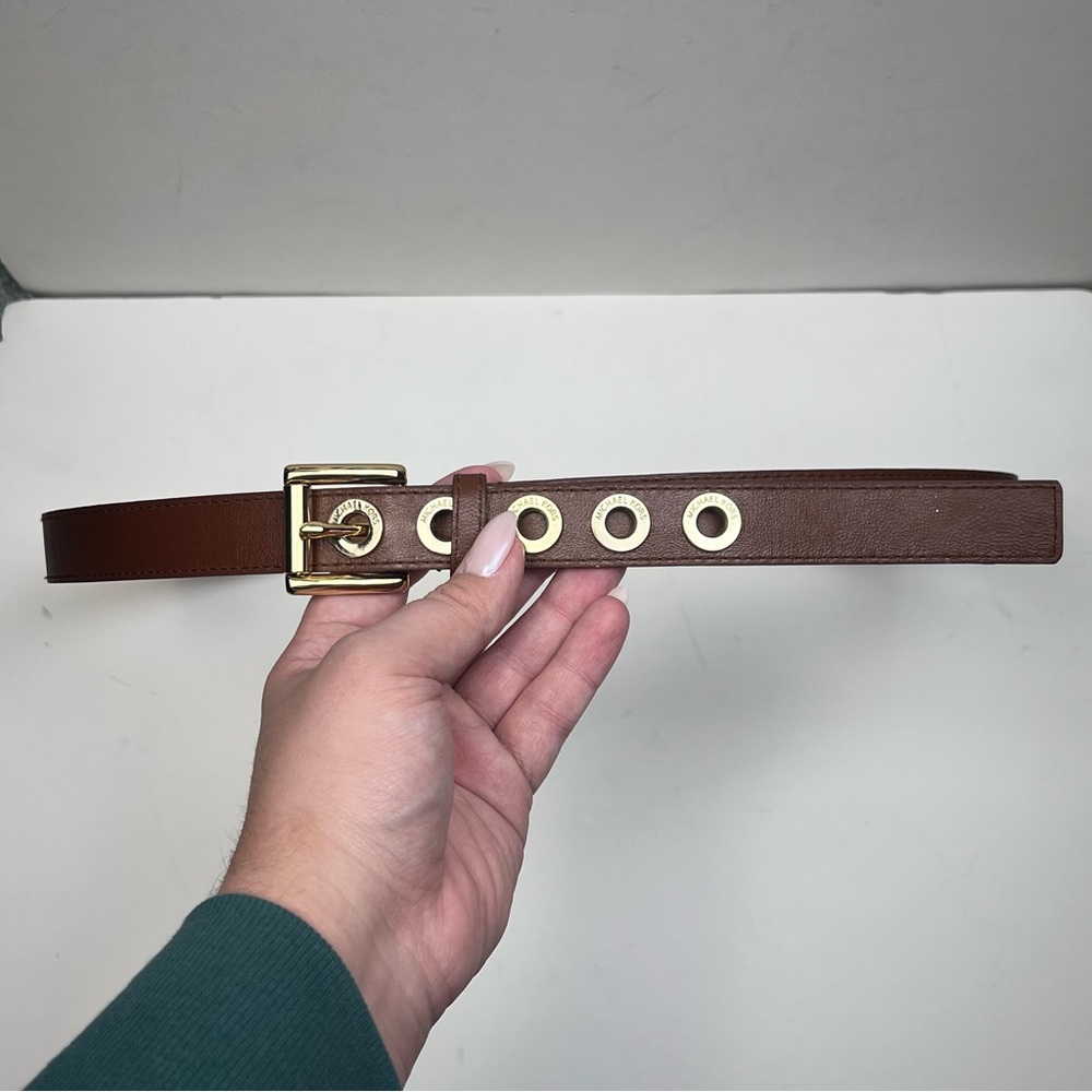 MICHAEL MICHAEL KORS Belt Size Extra Large, Brown Leather Belt with Gold Details